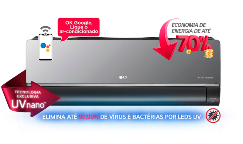 Ar-Condicionado Split LG Dual Voice Artcool UV Nano Inverter 18.000 BTUs Quente/Frio 220V